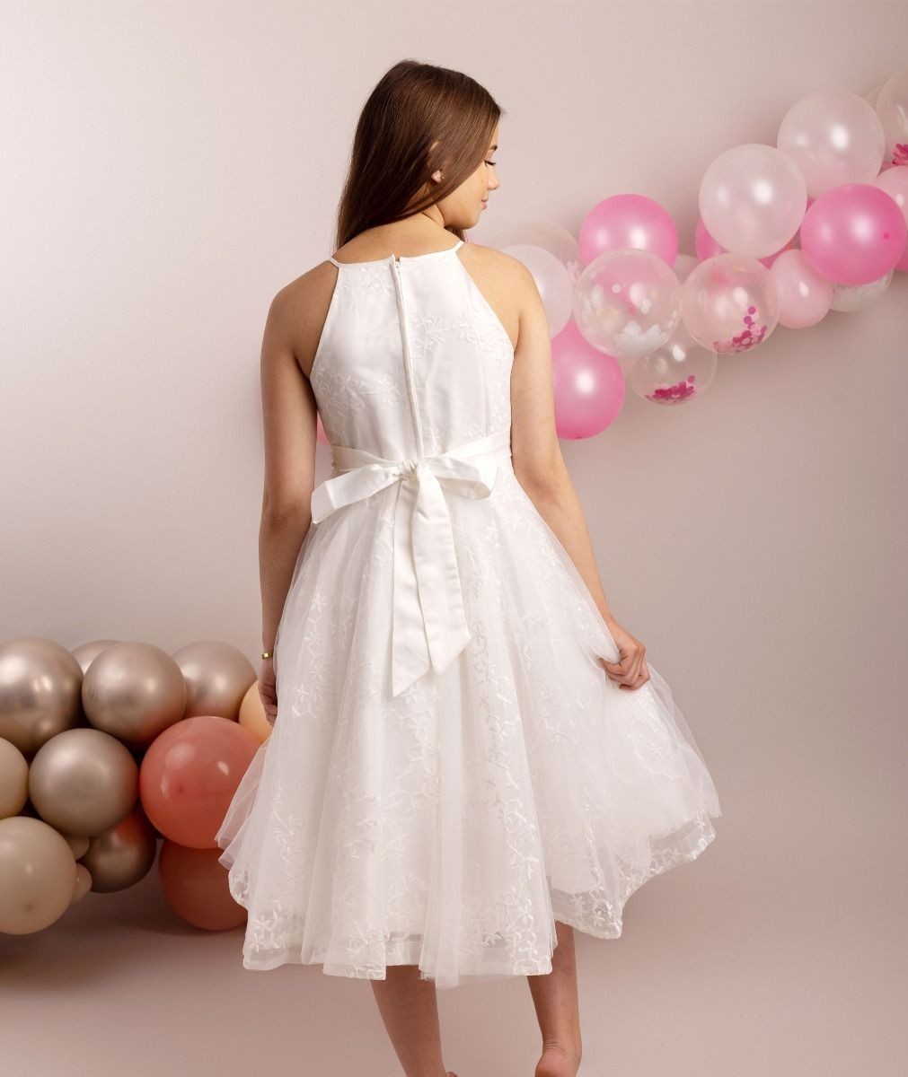 Robe en Tulle à Col Halter Ivoire pour Filles - GIA