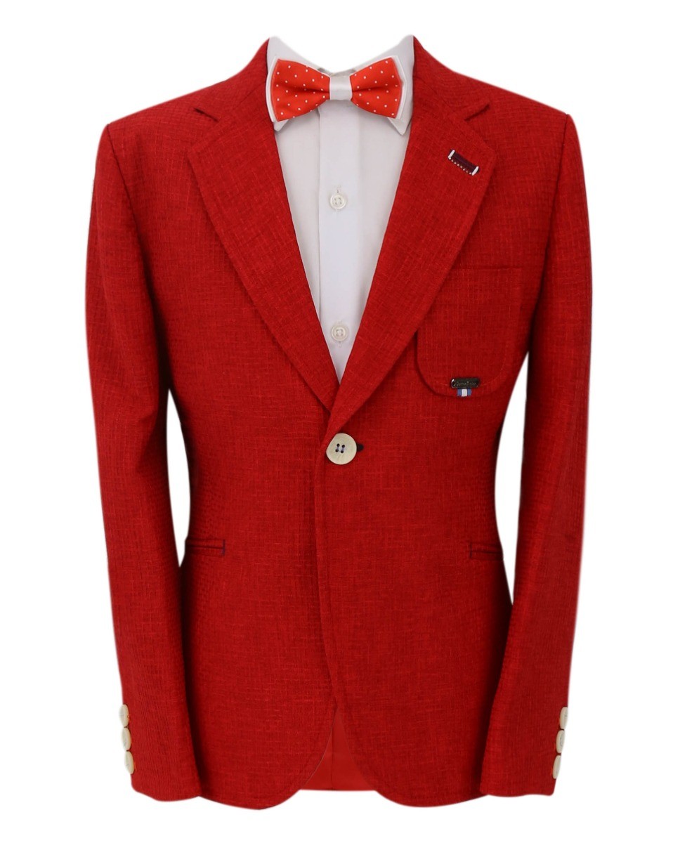 Boys Twill Single Breasted Slim Fit Blazer - TERRY - Red