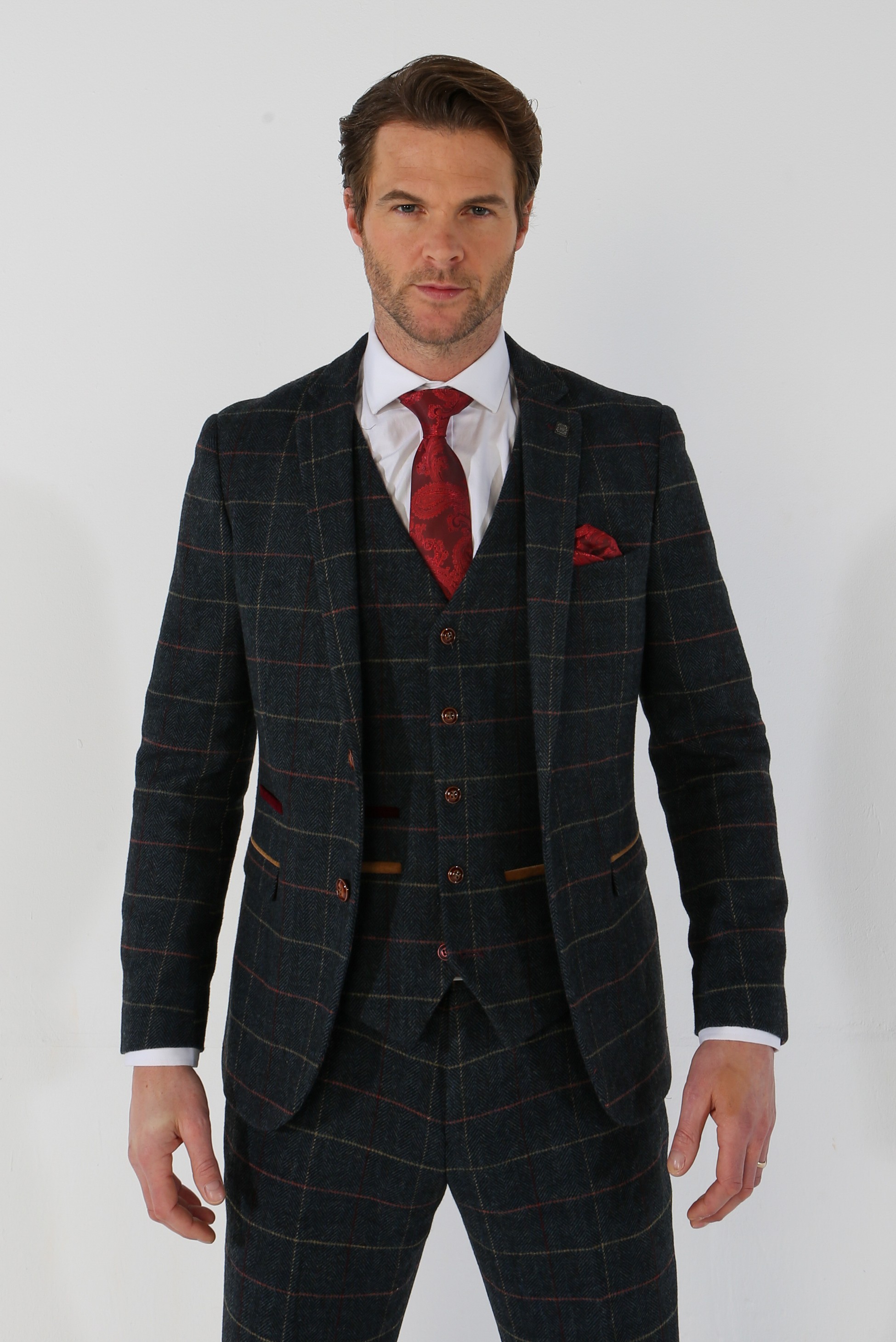 Men's Tweed Herringbone Tailored Fit Suit - SCOTT