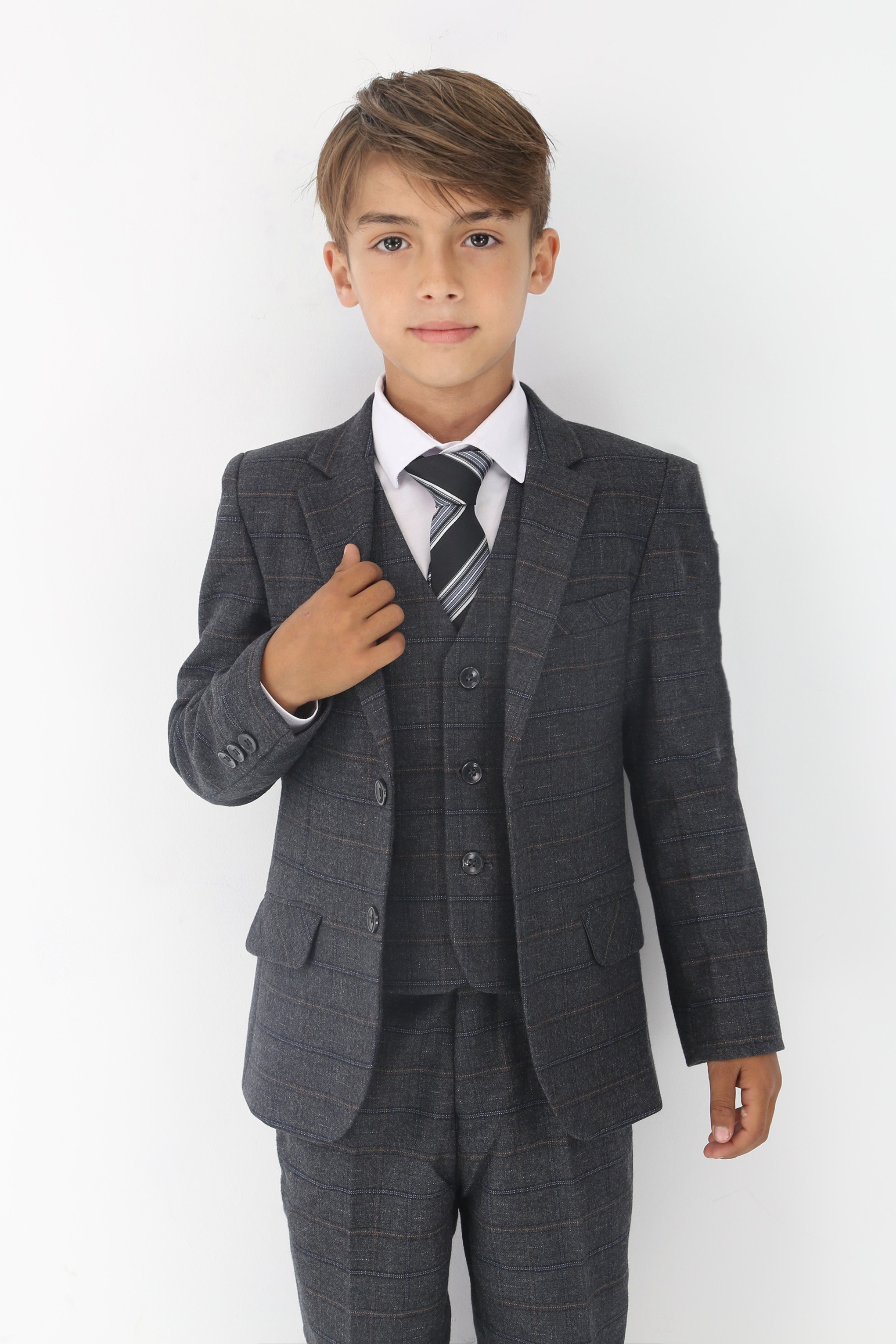 Boys Tweed Like Check Tailored Fit Formal Suit Set