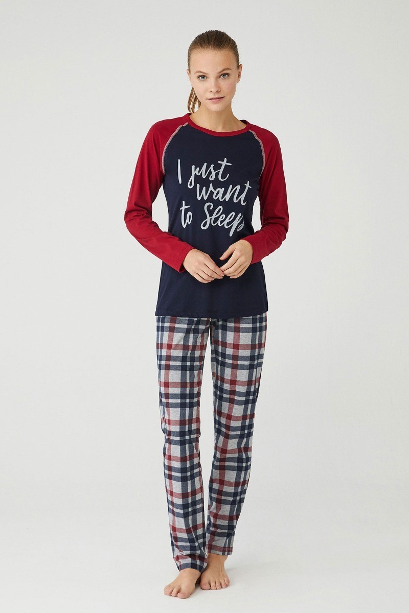 Women's Comfortable Navy & Burgundy Pyjama
