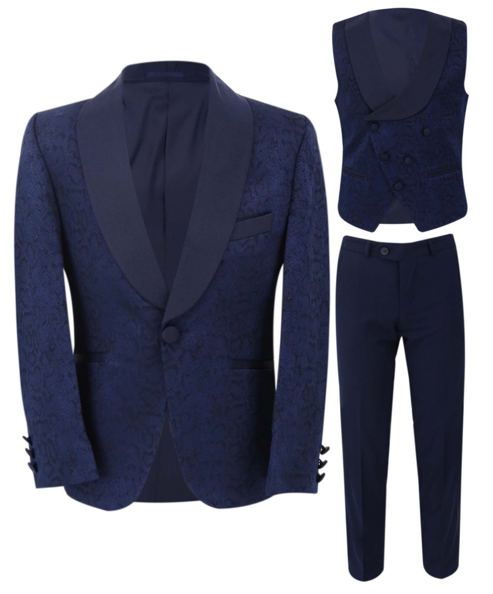 Boys Jacquard Patterned Tuxedo Suit - ASHLEY