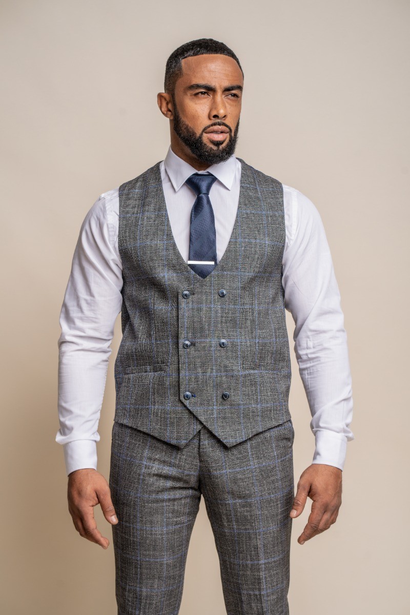 Men's Tweed Retro Check Grey Vest - POWER