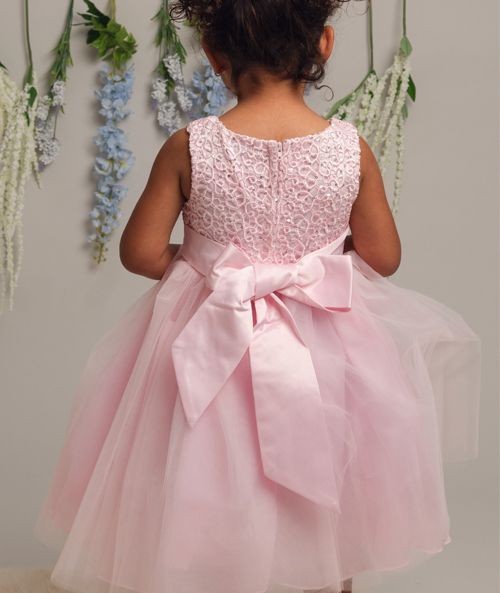 Mädchenkleid mit Blumenoberteil und Schleife - PC-1025 - Rosa