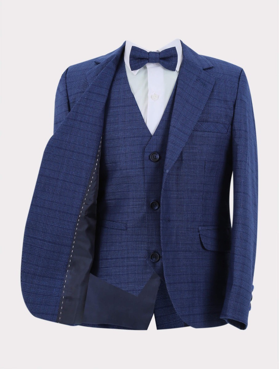 Boys Textured Check Suit - Joseph Blue