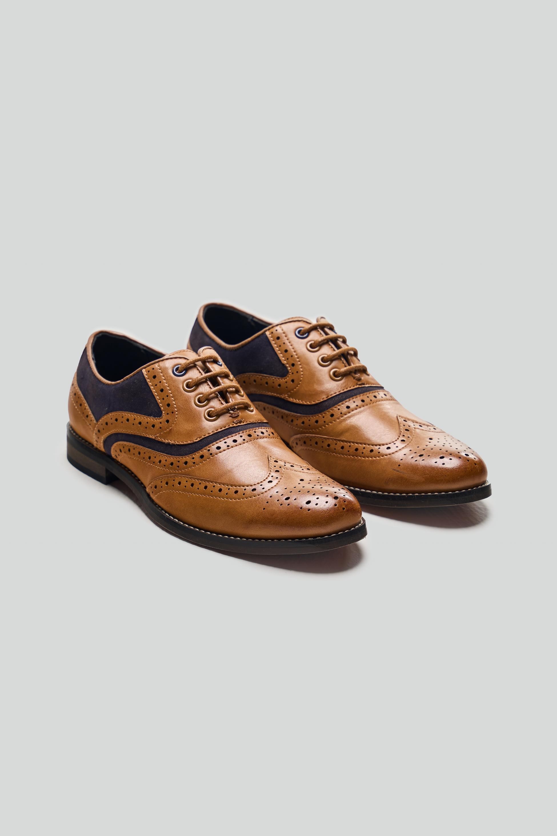 Chaussures Oxford Brogue à Lacets pour Garçons - RUSSEL - Brun beige - bleu marine