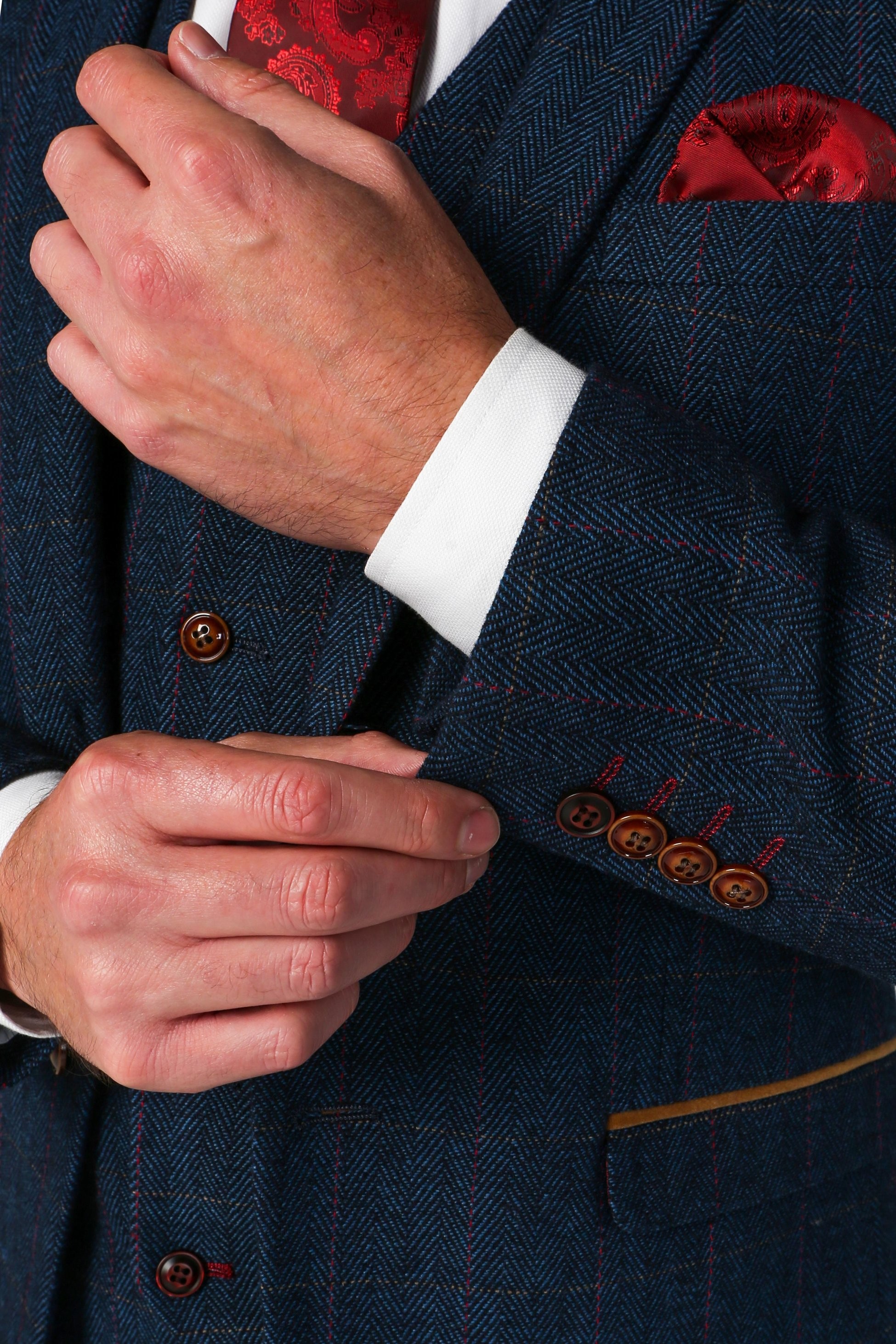 Herren Tweed Herringbone Anzugjacke in Marineblau, Blazer für Hochzeiten und Geschäftsanlässe, Taillierter Schnitt