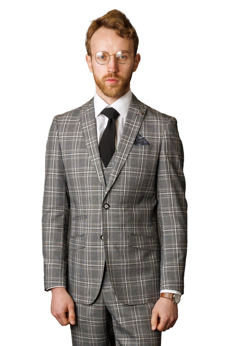 Men's Windowpane Check Slim Fit Suit - BLAKE