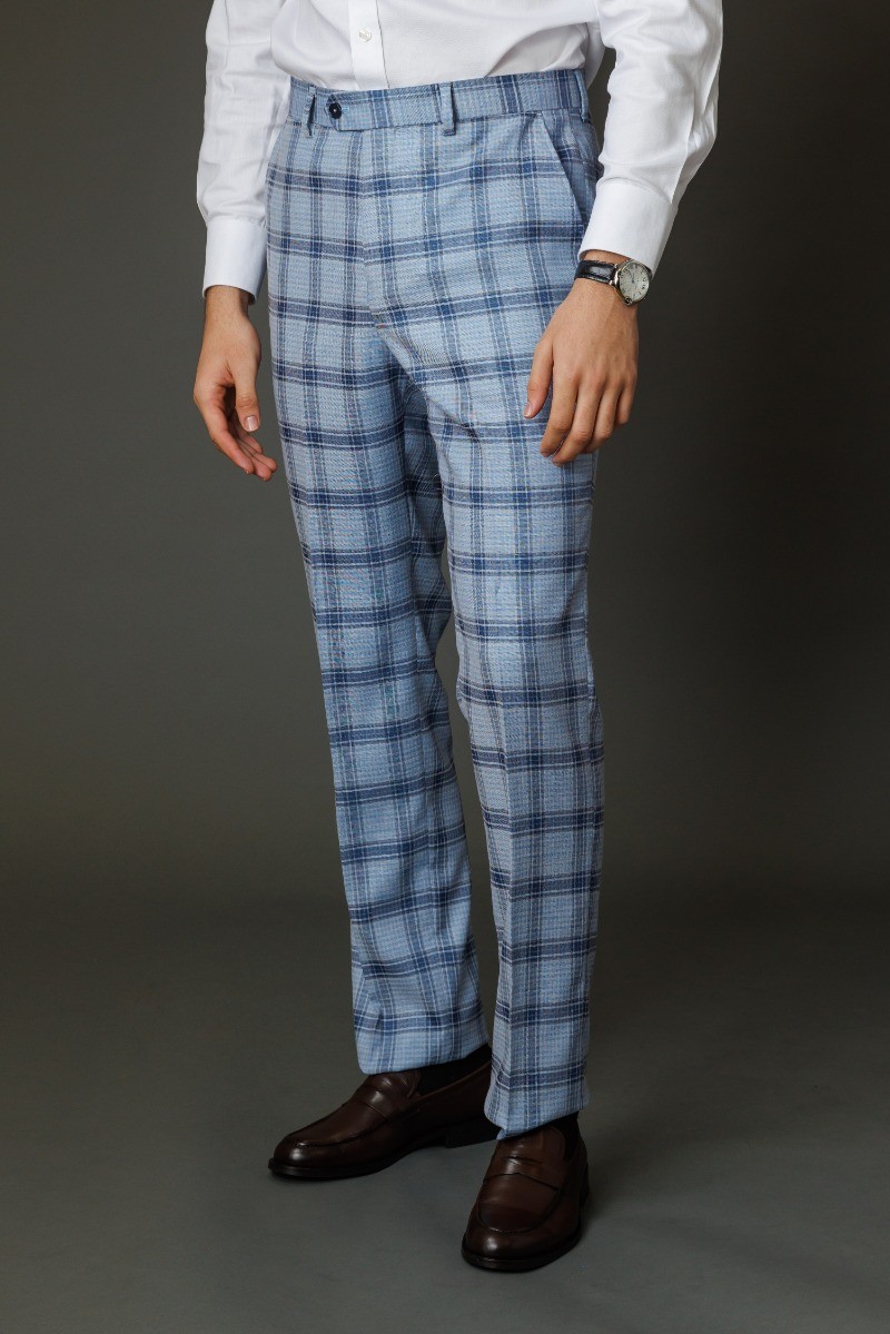 Men's Slim Fit Windowpane Check Blue Suit - BLAKE