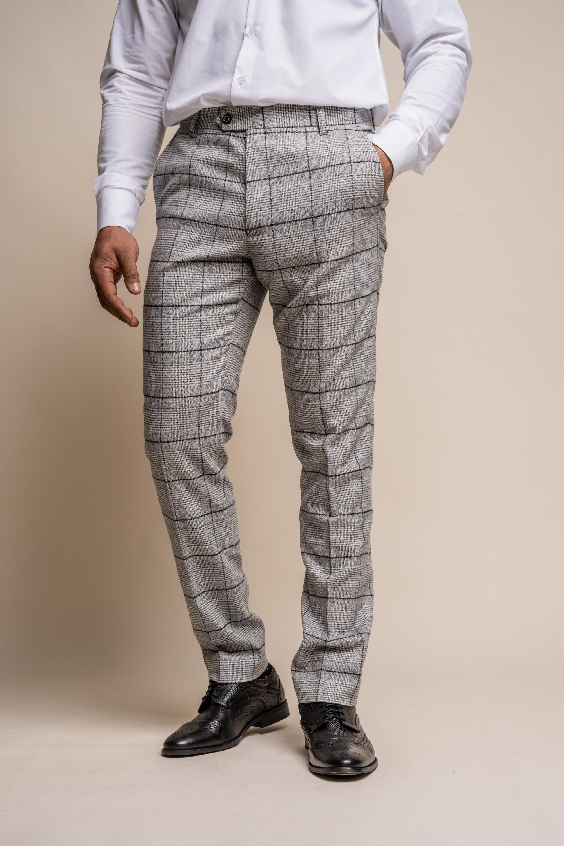 Men's Tweed Windowpane Check Slim Fit Pants - GHOST Grey