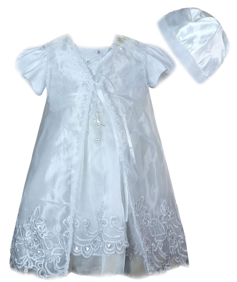 Baby Mädchen Besticktes Taufkleid Set - Weiß