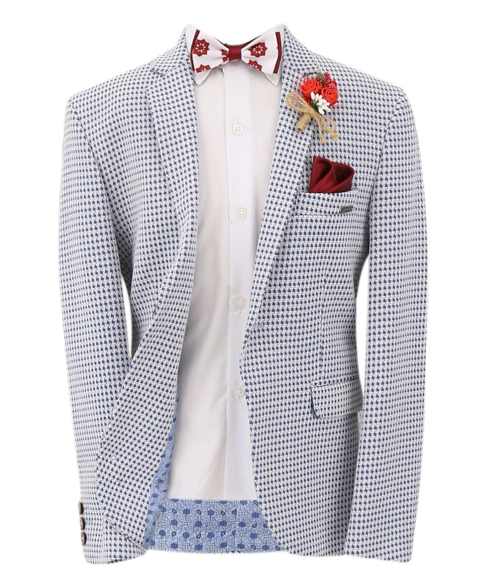 Boys Plaid Single Breasted Slim Fit Formal Blazer