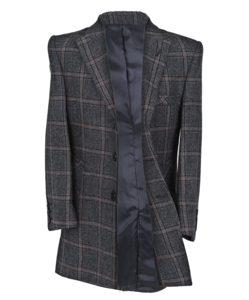 Boys Wool Tweed Check Midi Coat - FAUNUS