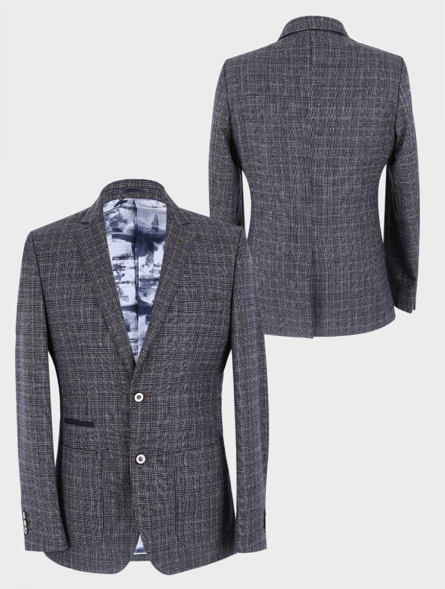 Men's Tweed Check Slim Fit Grey Blazer- COSTELLO