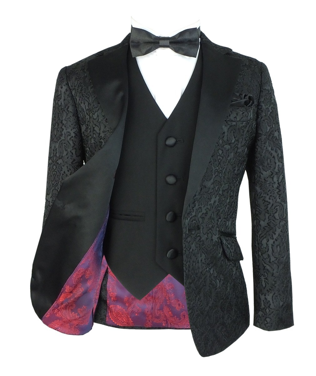 Boys Jacquard Satin Black Suit