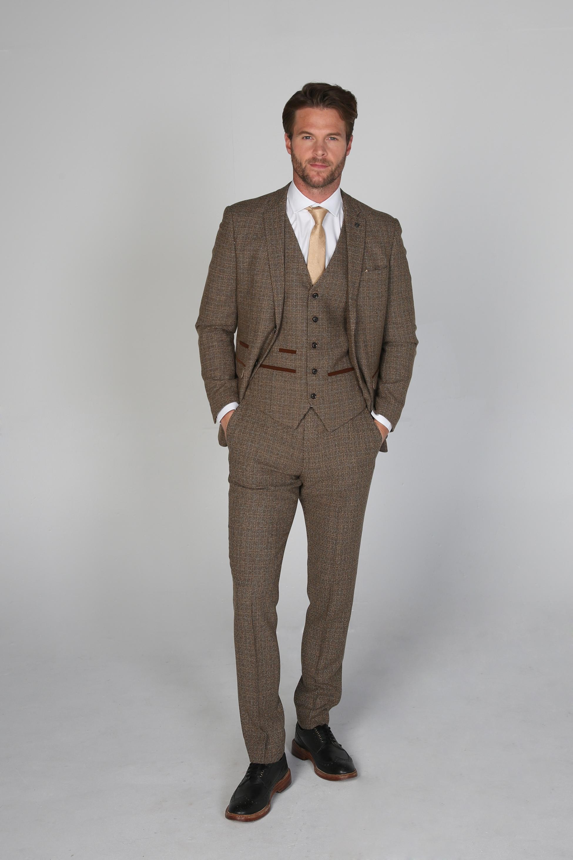 Herren Sakko Im Tweed-Stil Mit Taillierter Passform - Ralph - Braun