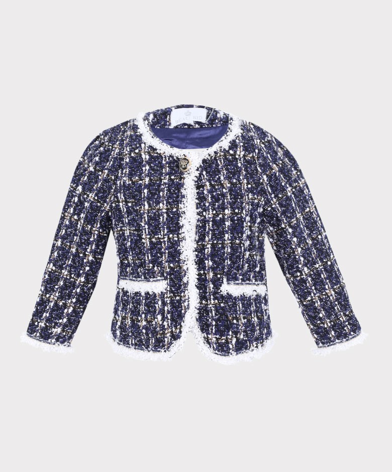 Mädchen Tweed-Karo 3-Teiliges Outfit-Set in Marineblau
