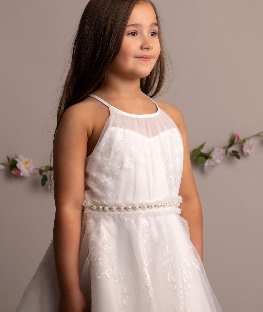 Girls' Ivory Halter Neckline Tulle Dress - GIA