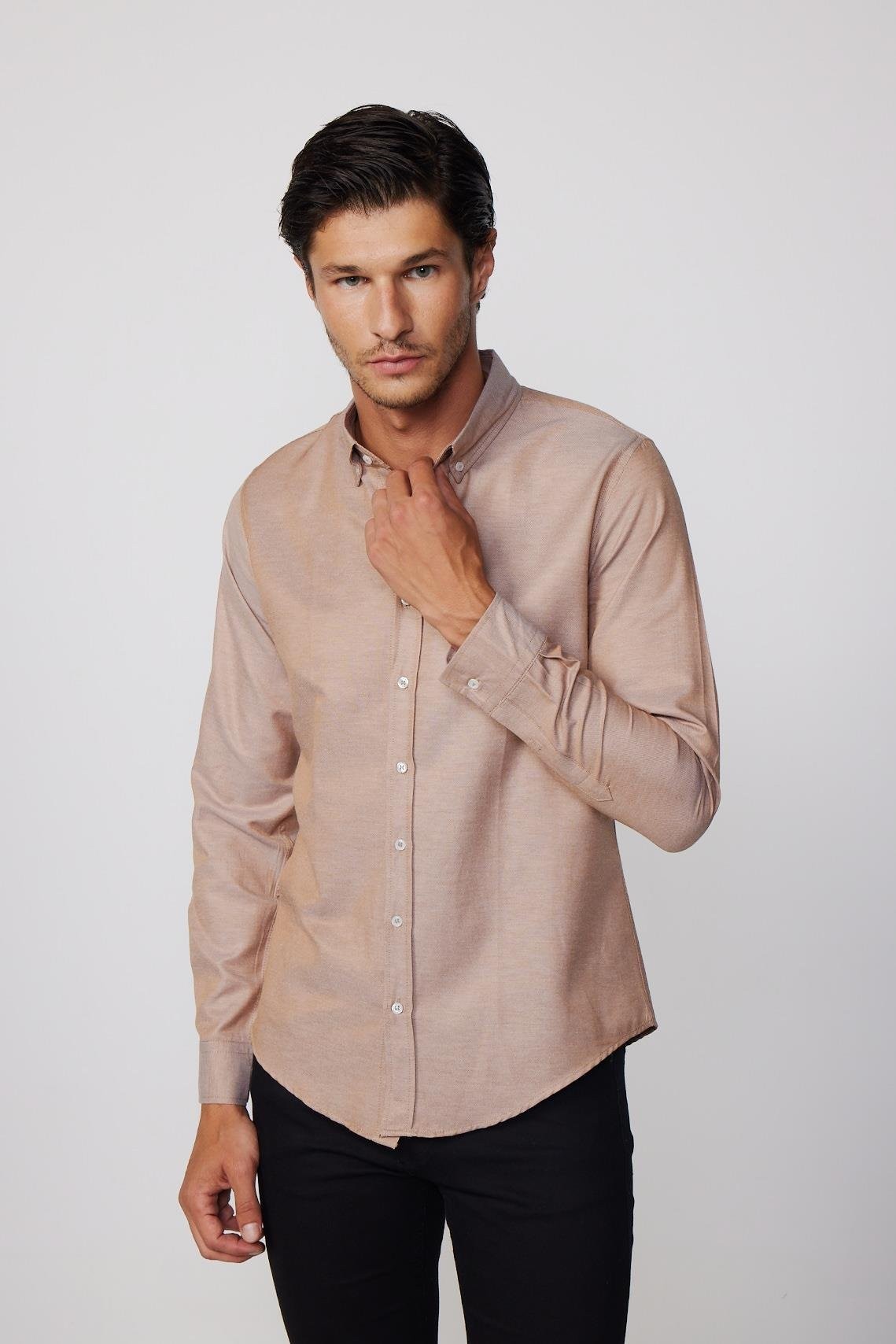 Chemise Oxford homme slim fit en coton avec col boutonné - GABARDIN - bronzer