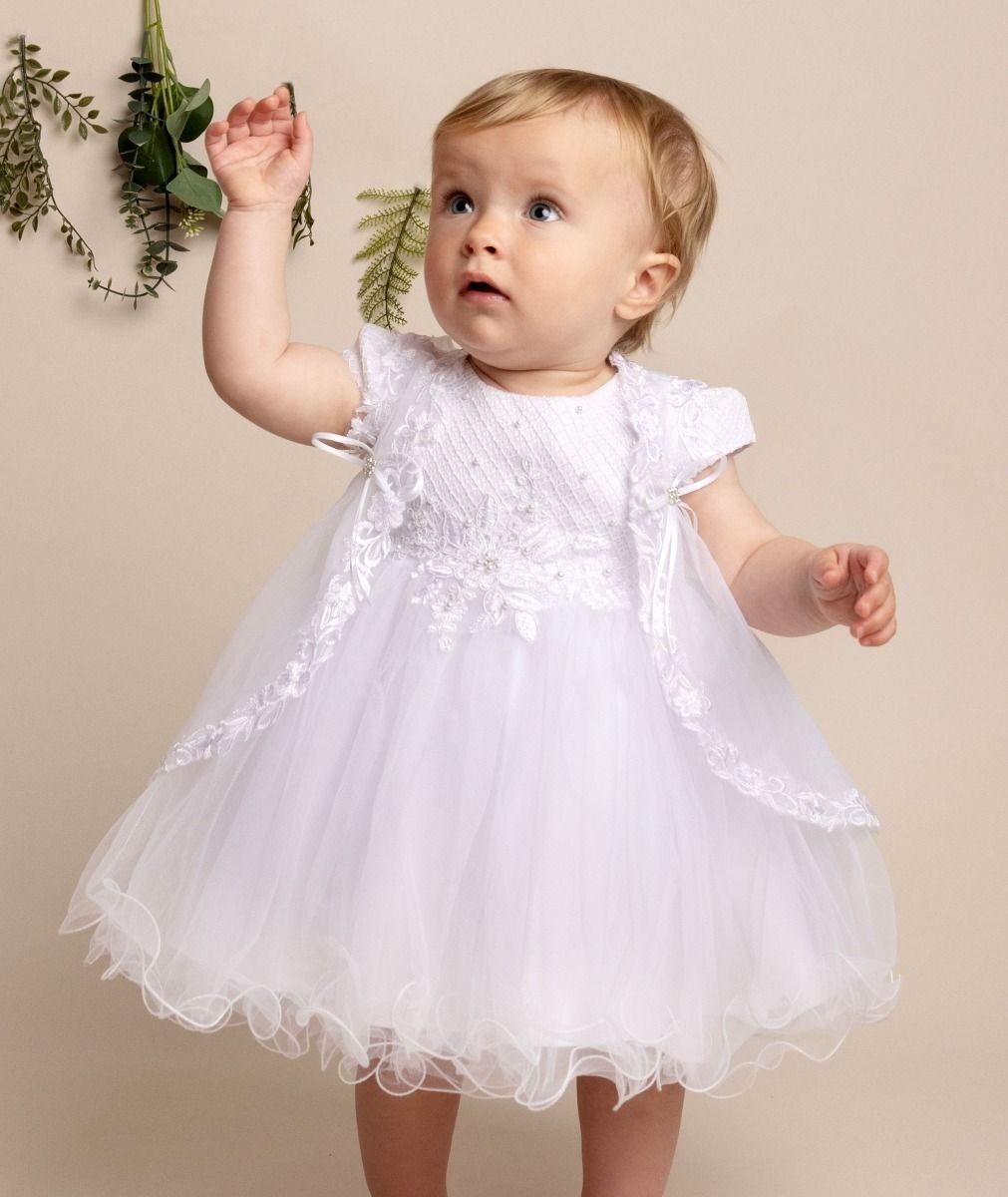 Baby Girls White Tulle Christening Dress Set - FAITH