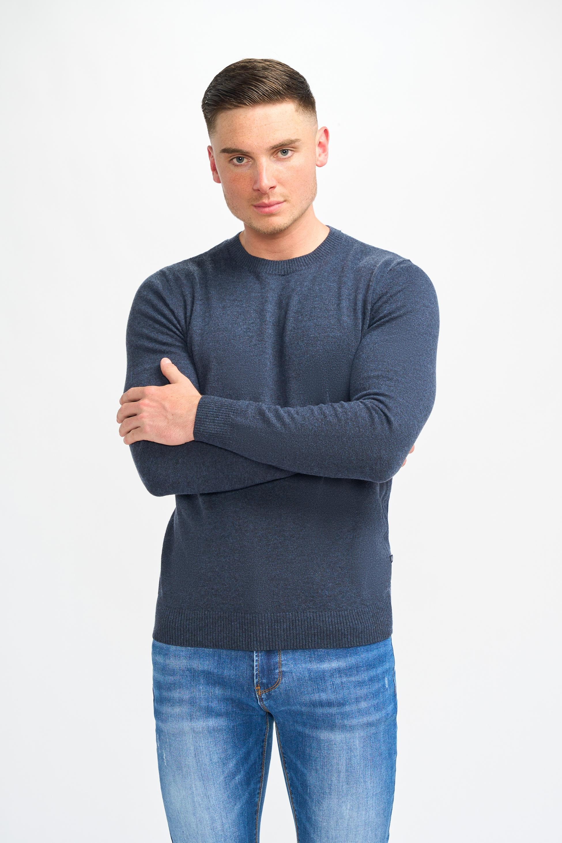 Men’s Wool Blend Knit Pullover Jumper - Connall - Navy Blue