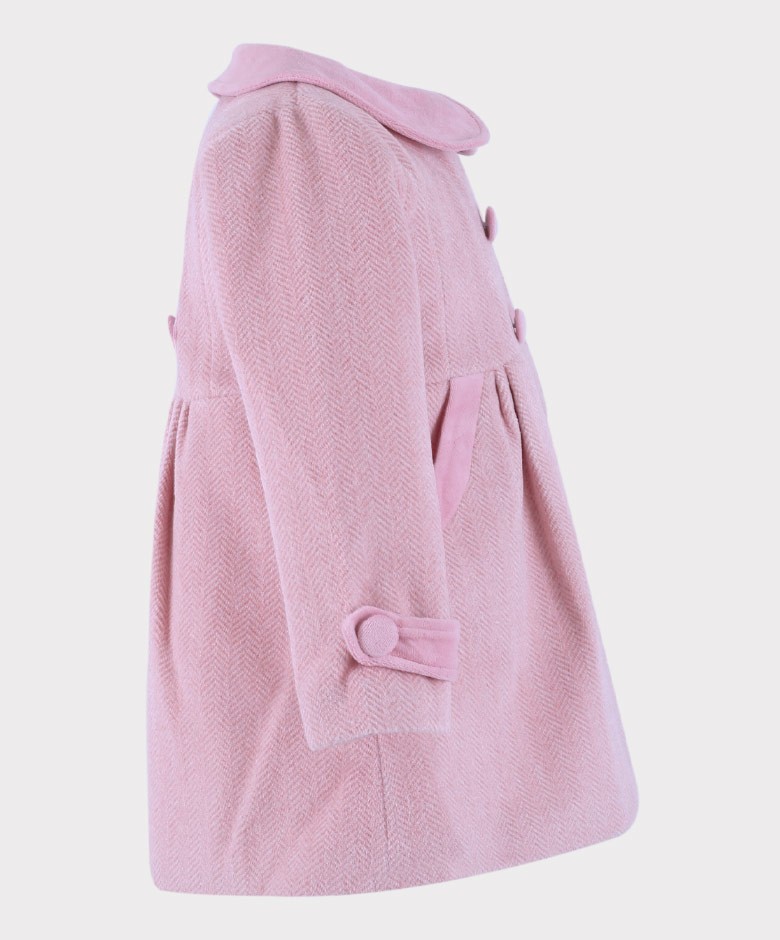 Festliche Mantel und Hut für Baby Mädchen mit Fischgrätenmuster - Rosa