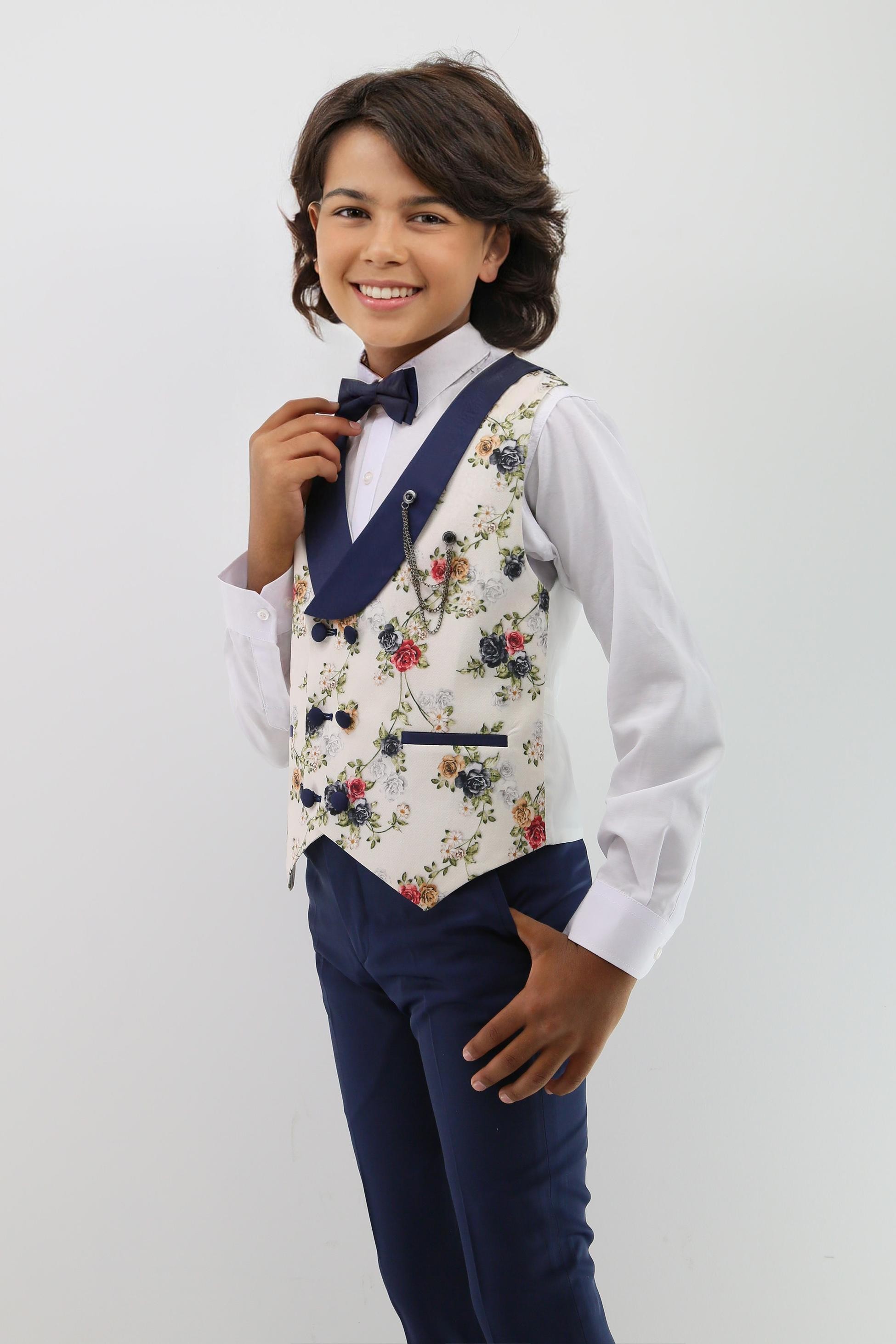 Ensemble de Costume avec Gilet Fleuri à Double Boutonnage pour Bébé & Garçons