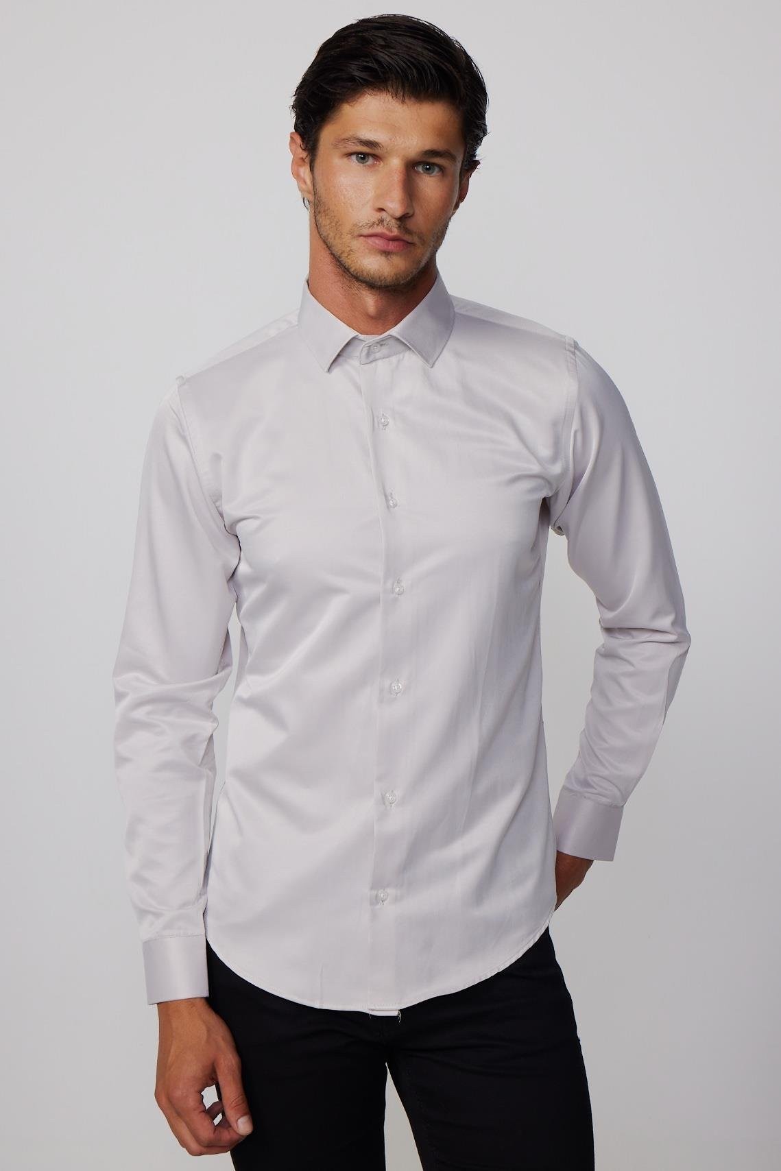 Chemise Slim Fit en Coton Mélangé avec Col Boutonné pour Homme - Dimi Dotti - Beige