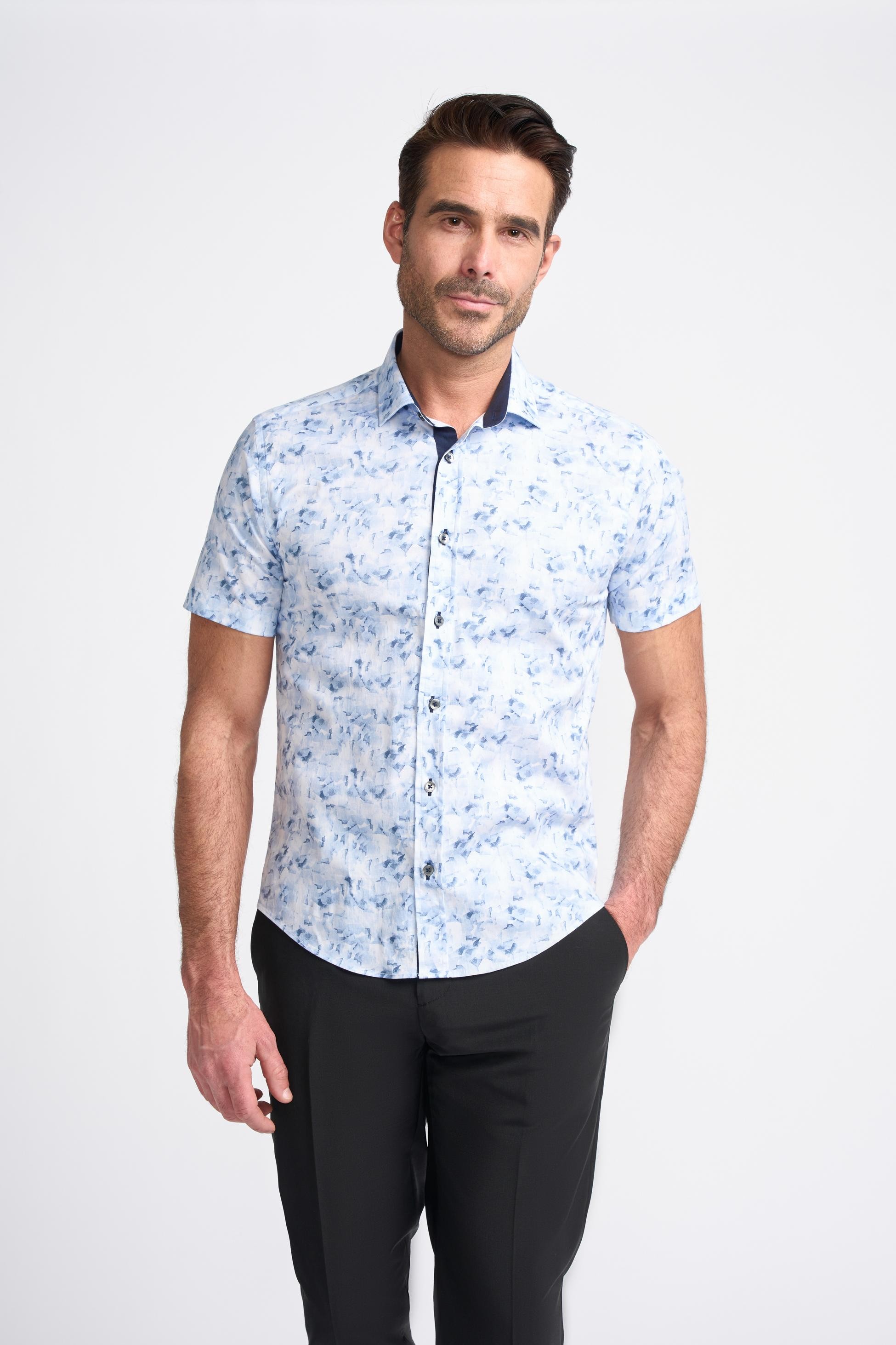 Chemise en coton à manches courtes et imprimé abstrait pour homme – CONWAY