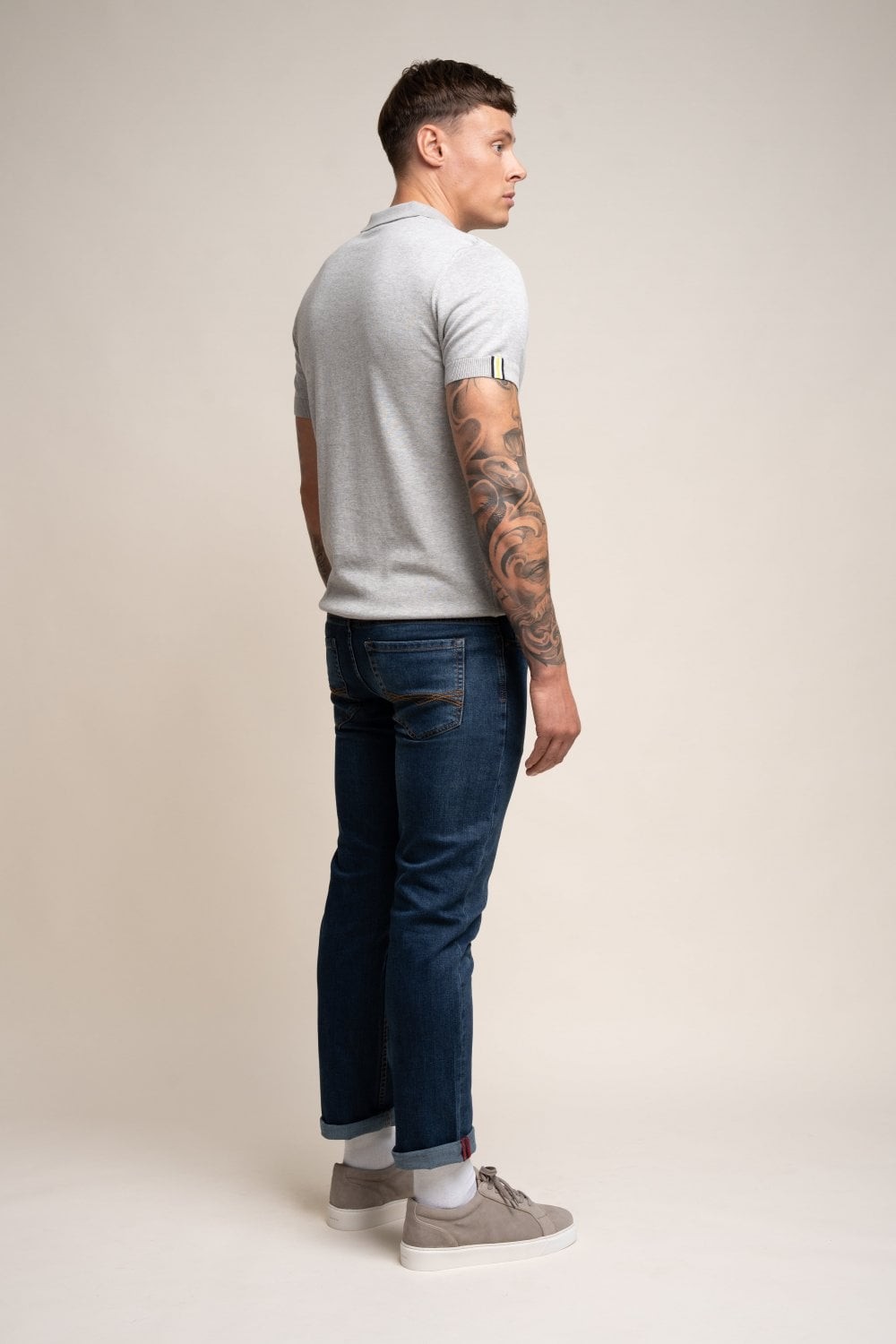 Herren Baumwolle Slim-Fit Stretch Denim Jeans - MILANO - Steinwäsche blau