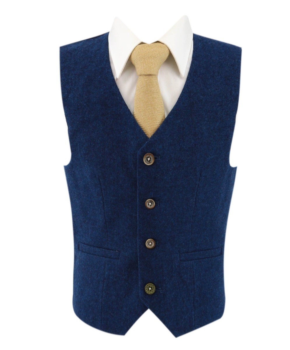 Costume bleu ajusté en mélange de laine tweed pour garçons - ORSON