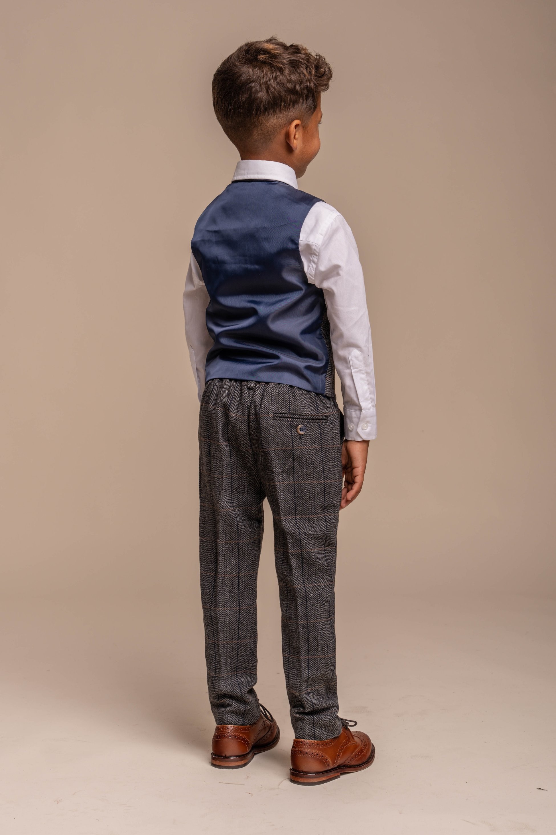 Peaky Blinders Jungen Anzug mit Tweed Karo Muster - Grau