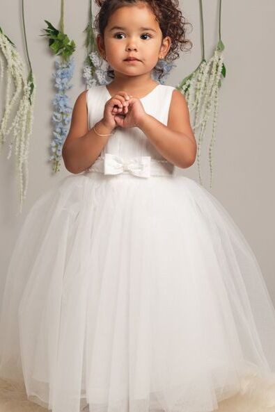 Girls Pleated Bodice Christening Dress - CINDY - White