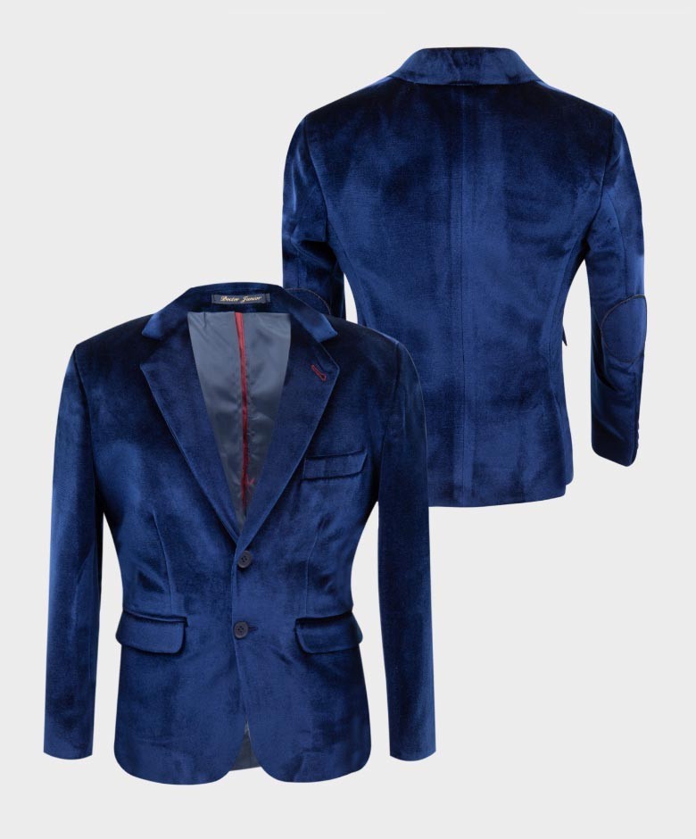 Jungen Tailored Fit Samt Blazer mit Ellenbogenpatches - Navy blau