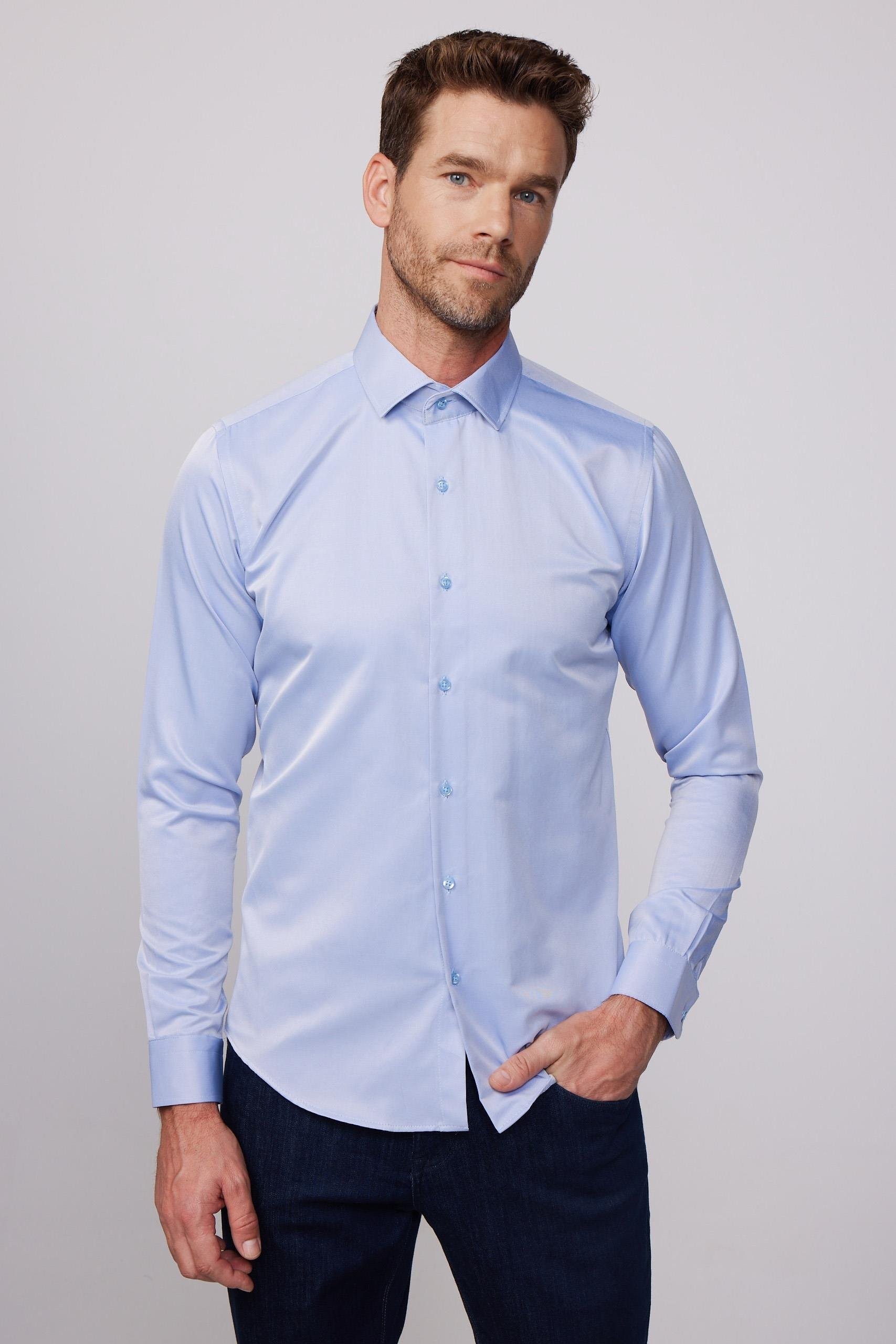 Chemise Slim Fit en Coton Mélangé avec Col Boutonné pour Homme - Dimi Dotti - Bleu indigo