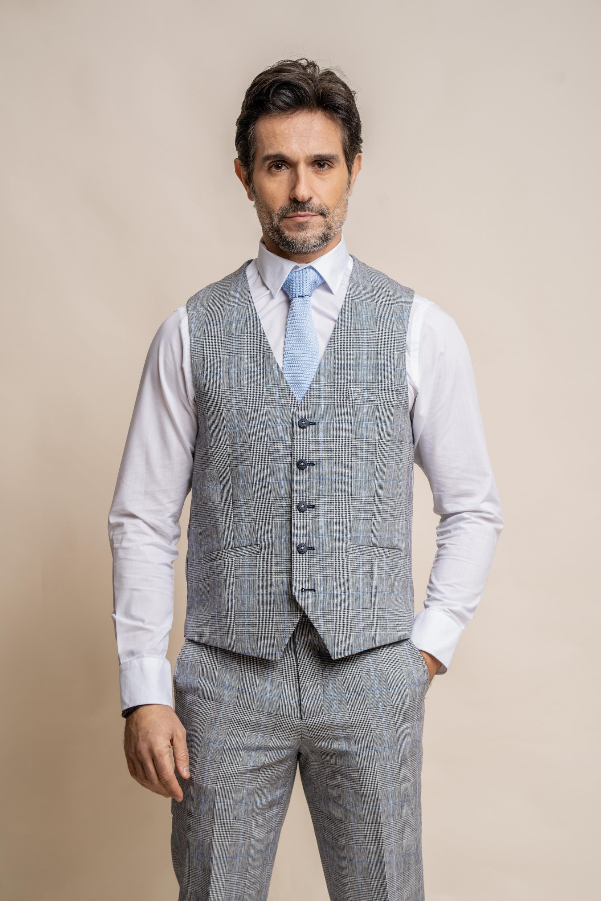 Men's Check Slim Fit Grey Vest - ARRIGA