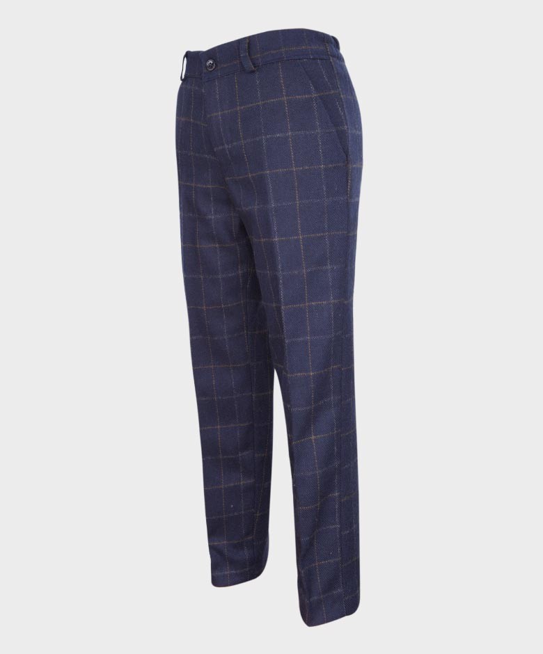 Boys Shelby Windowpane Check Navy Pants