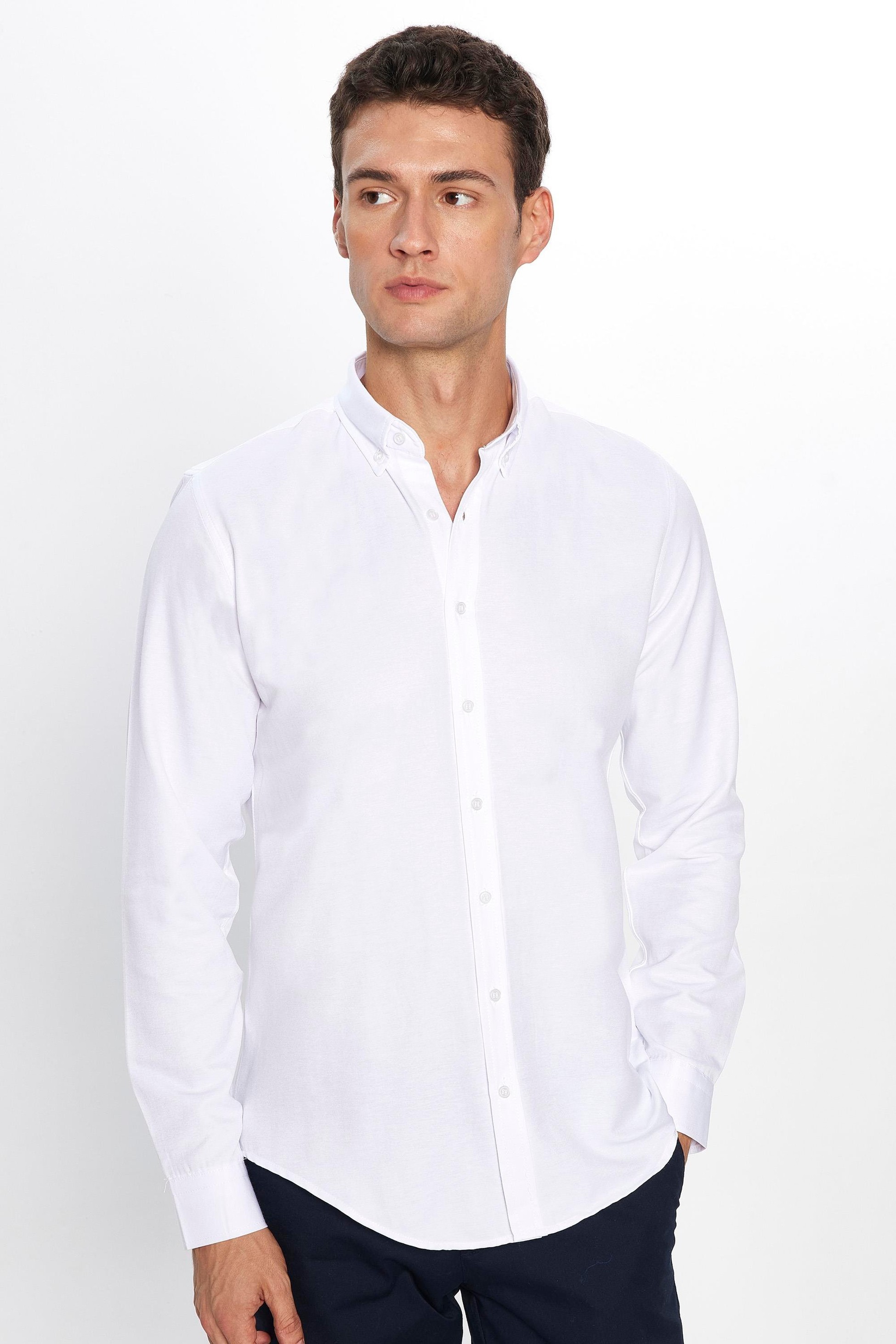 Chemise Oxford homme slim fit en coton avec col boutonné - GABARDIN - Blanc