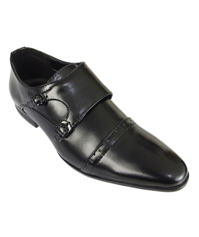 Boys Double Velcro Black Monk Shoes