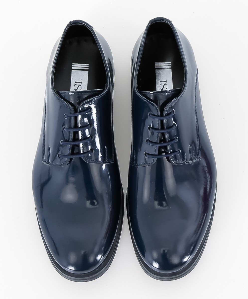 Boys Derby Patent Lace Up Formal Shoes - Navy Blue