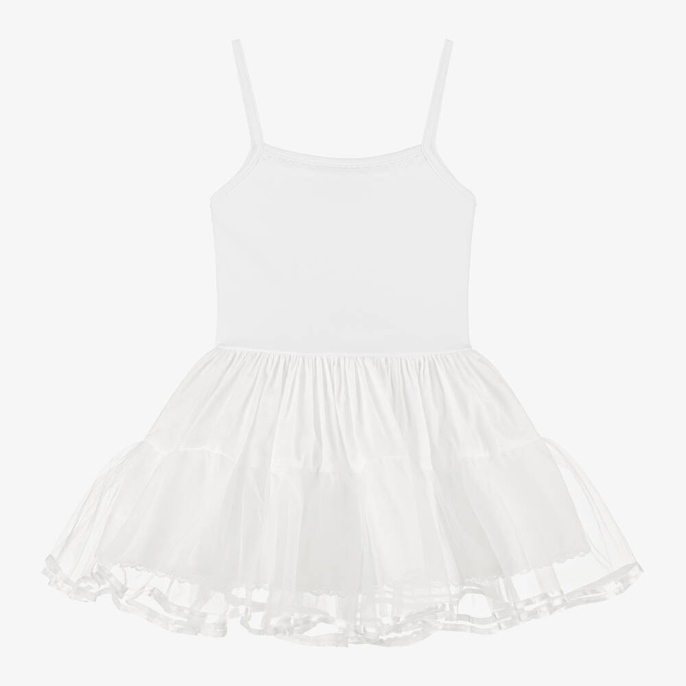 Robe en Coton Blanc avec Jupon de Ballerine pour Bébé Fille - Blanc