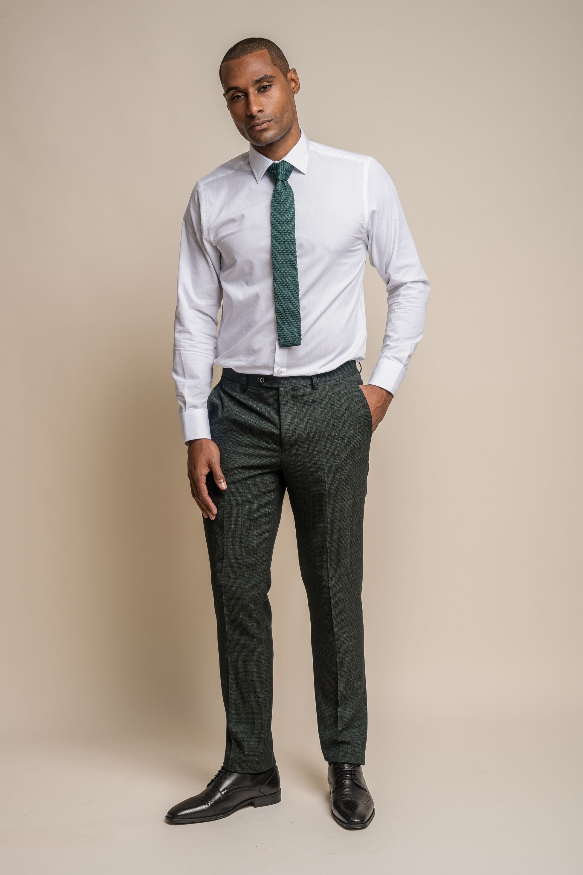 Men's Tweed Houndstooth Check Slim Fit Pants - CARIDI