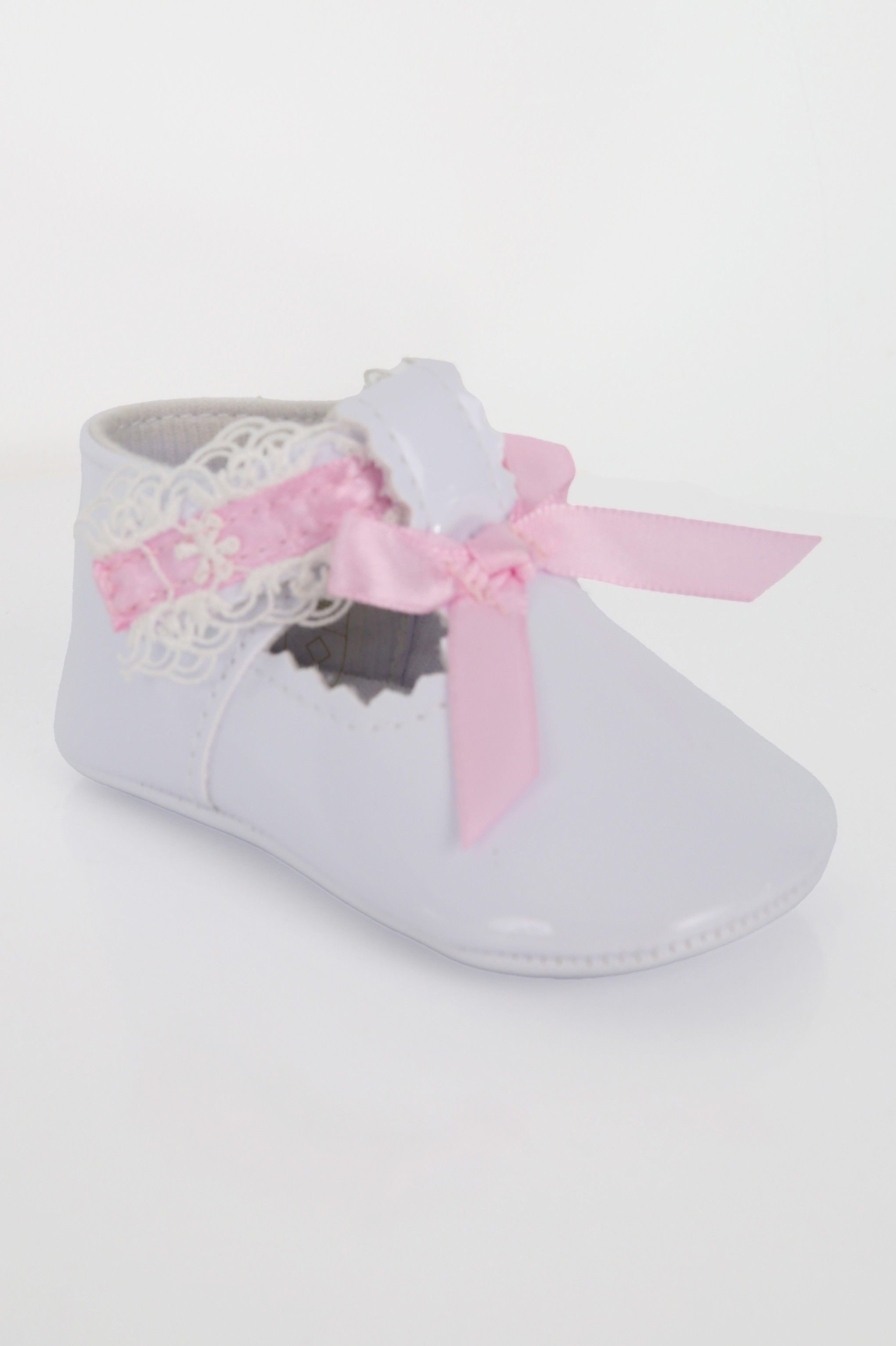 Baby Girls Patent Christening Shoes with Lace Details - VALENTINA