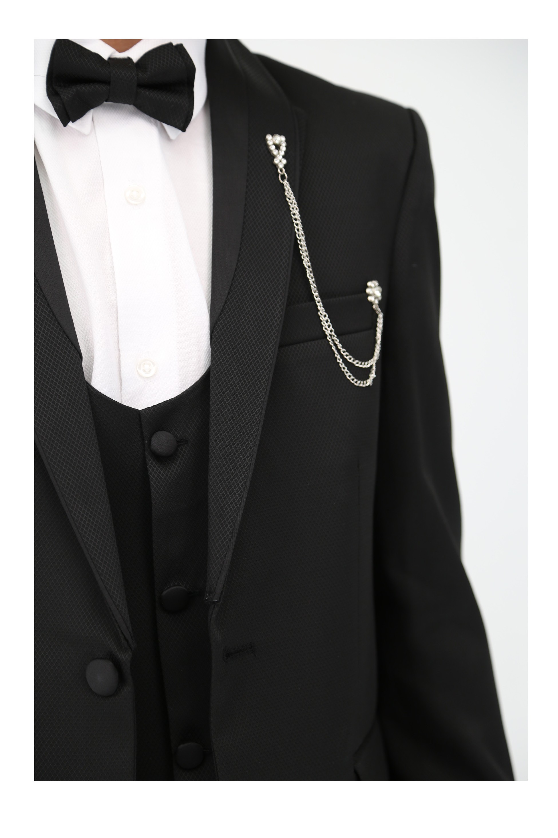 Boys' Satin Shawl Lapel Self-Patterned Tuxedo Suit, 6-Piece Set