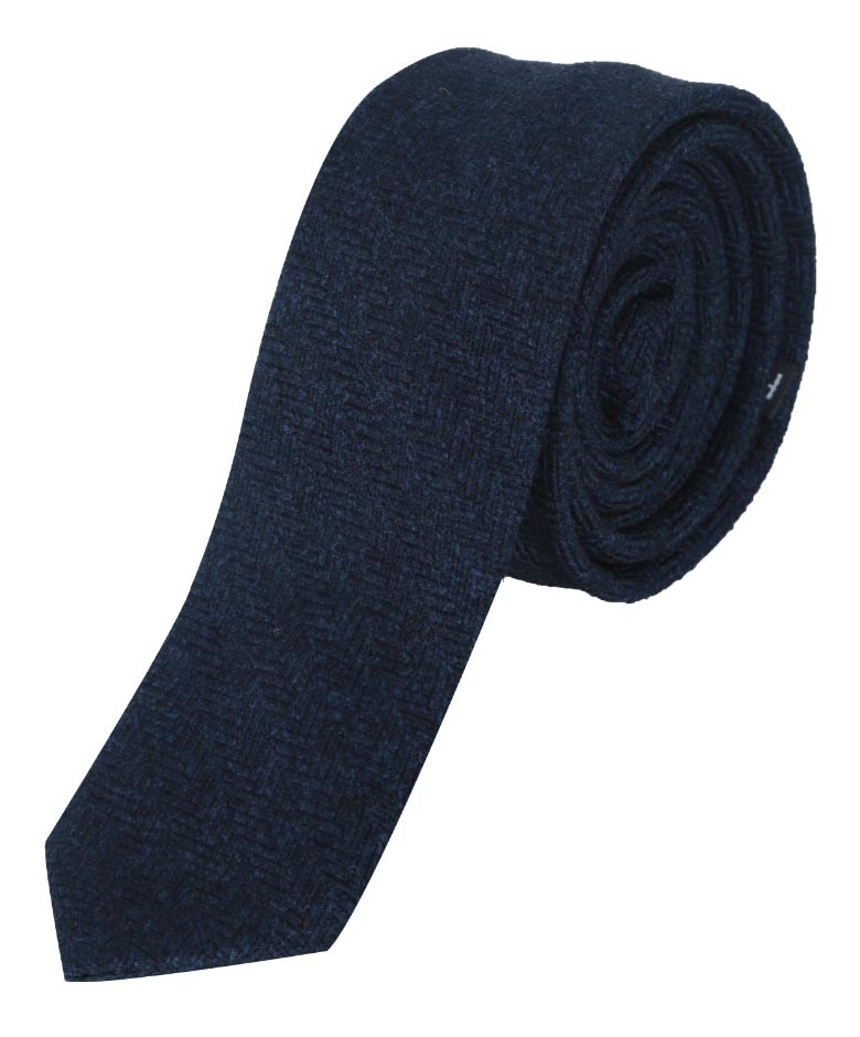 Jungen & Herren Fischgräten-Tweed Krawatte & Einstecktuch Set - Navy blau