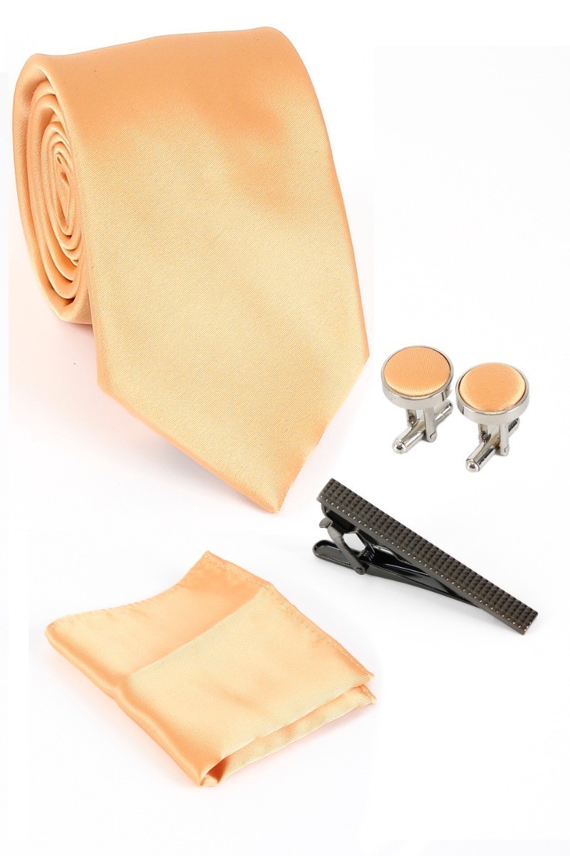 Men's Satin Tie Cufflink 4 Piece Set - Orange