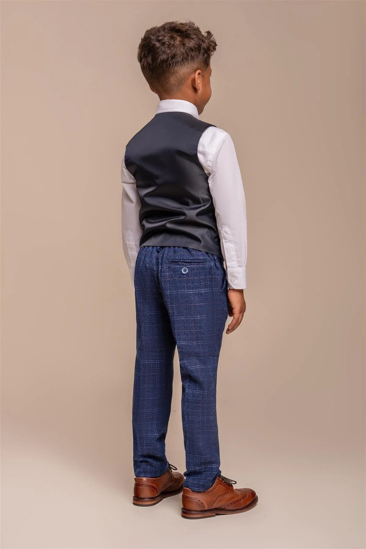 Boys Tweed Check Navy Slim Fit Suit - KAISER - Navy Blue