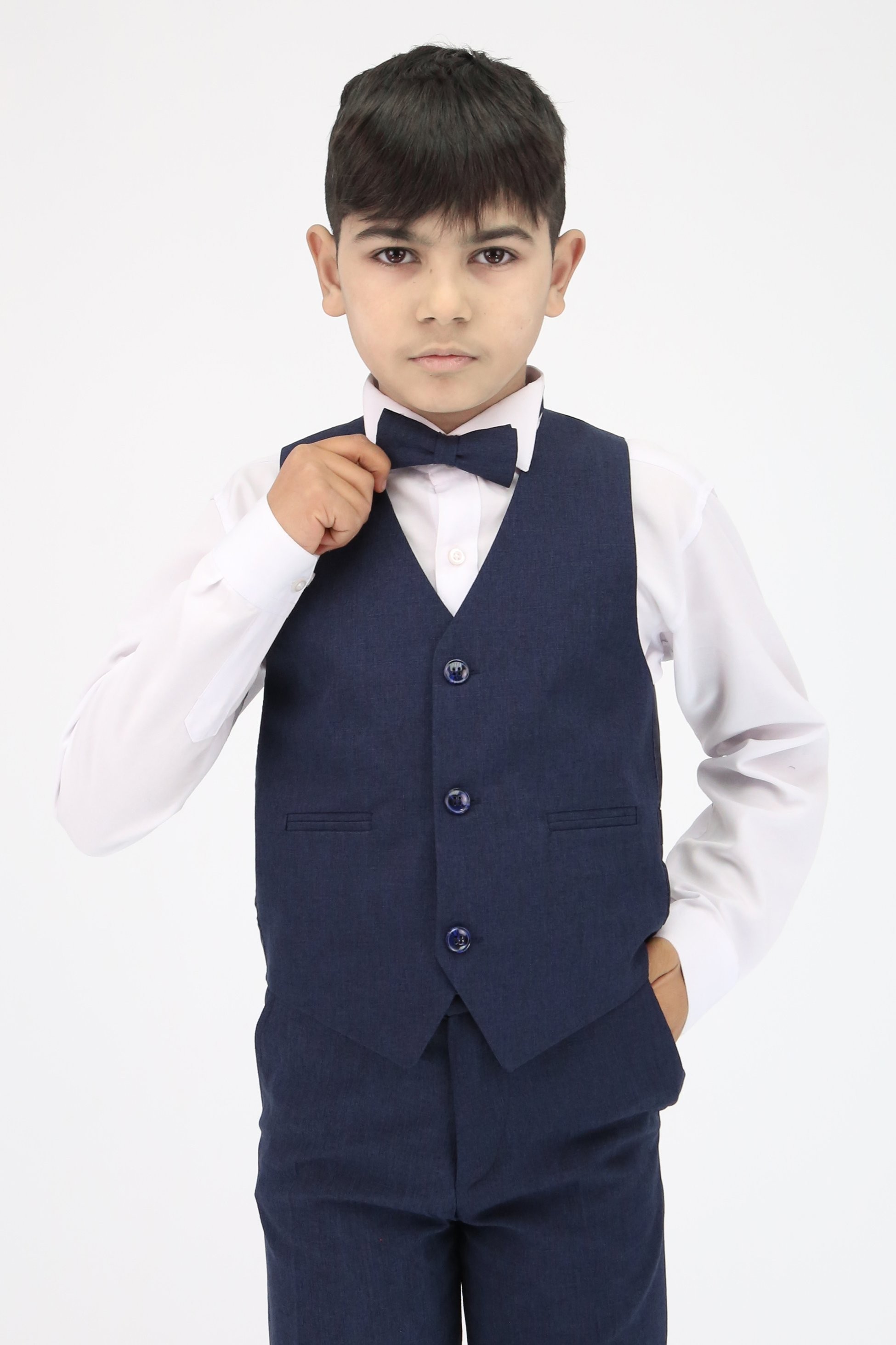 Boys Slim Fit Textured 6-Piece Formal Suit Set - Navy Blue