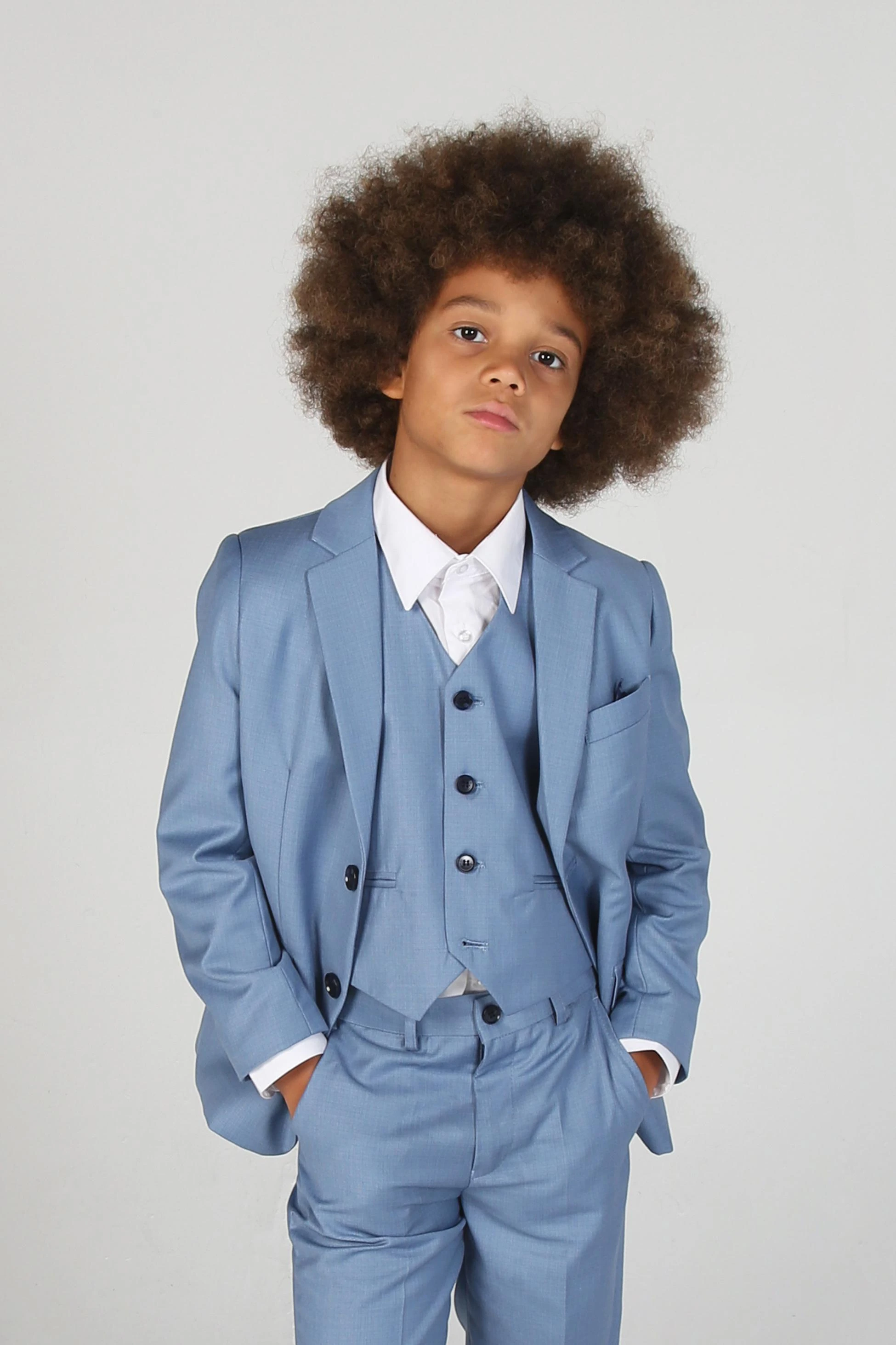 Boys Tailored Fit Suit Set In Sky Blue - Charles