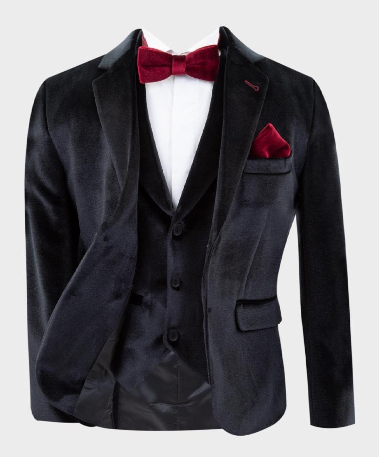 Boys Tailored Fit Velvet Blazer with Elbow Patches
